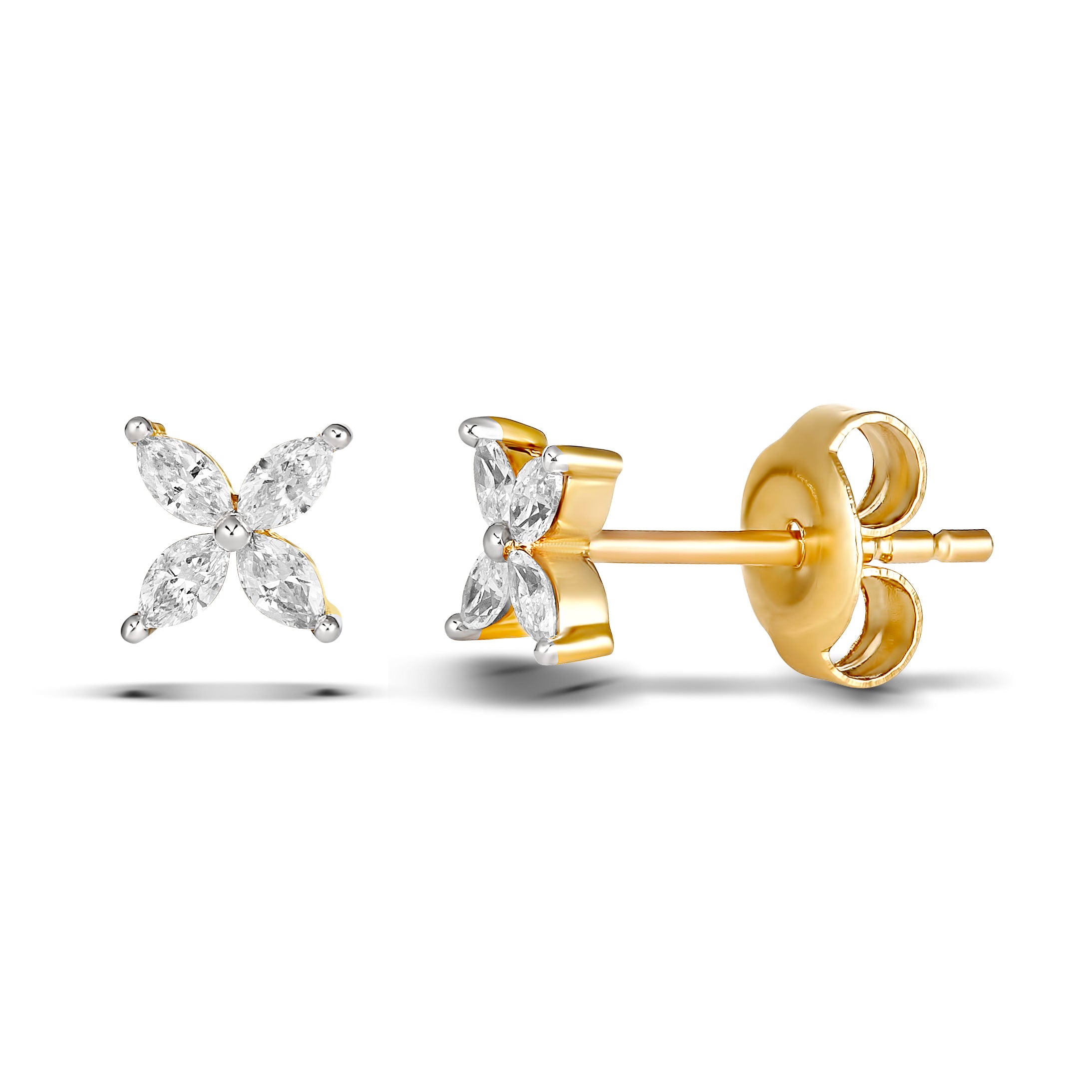 9ct Yellow Gold Marquise Lucky Charm Stud Earrings