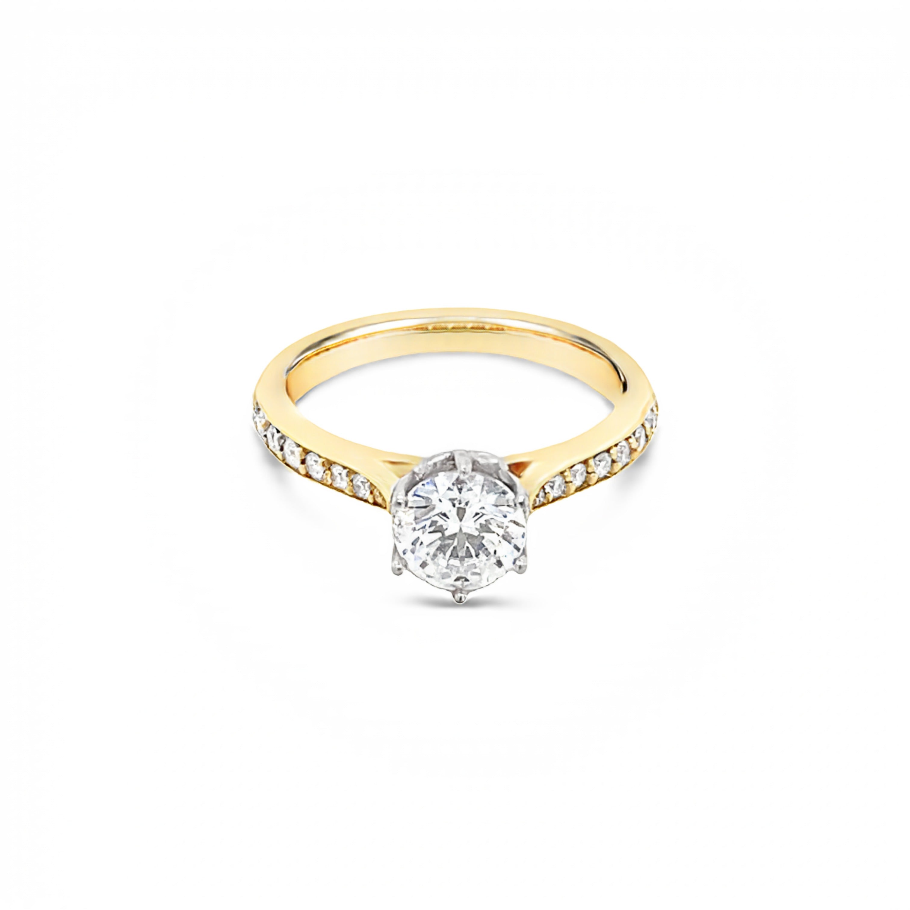 18ct Yellow Gold Round Brilliant Cut Solitaire with Diamond set shoulders