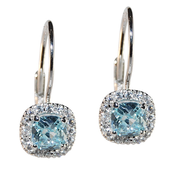 Sterling Silver Aquamarine Colour Cubic Zirconia Earrings