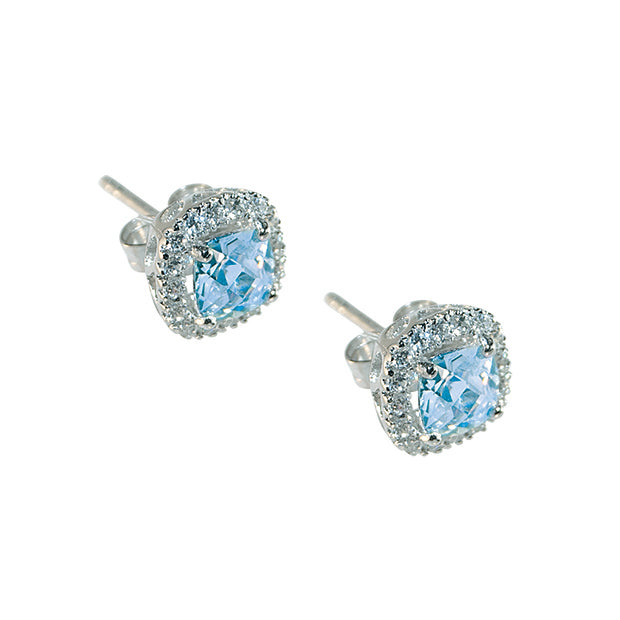 Sterling Silver Aquamarine Colour Cubic Zirconia Stud Earrings