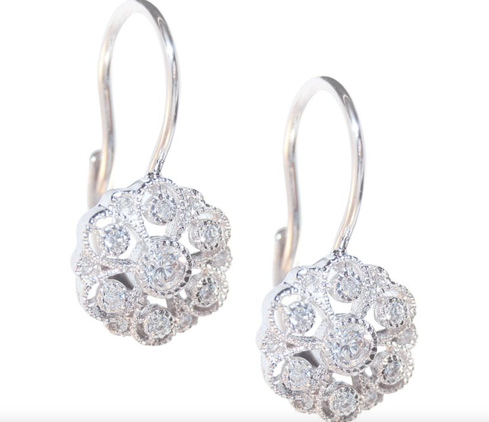 Sterling Silver Cubic Zirconia Floral Style Lever Back Earrings