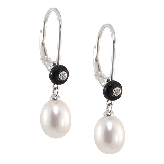 Sterling Silver Black Onyx and Pearl Earrings