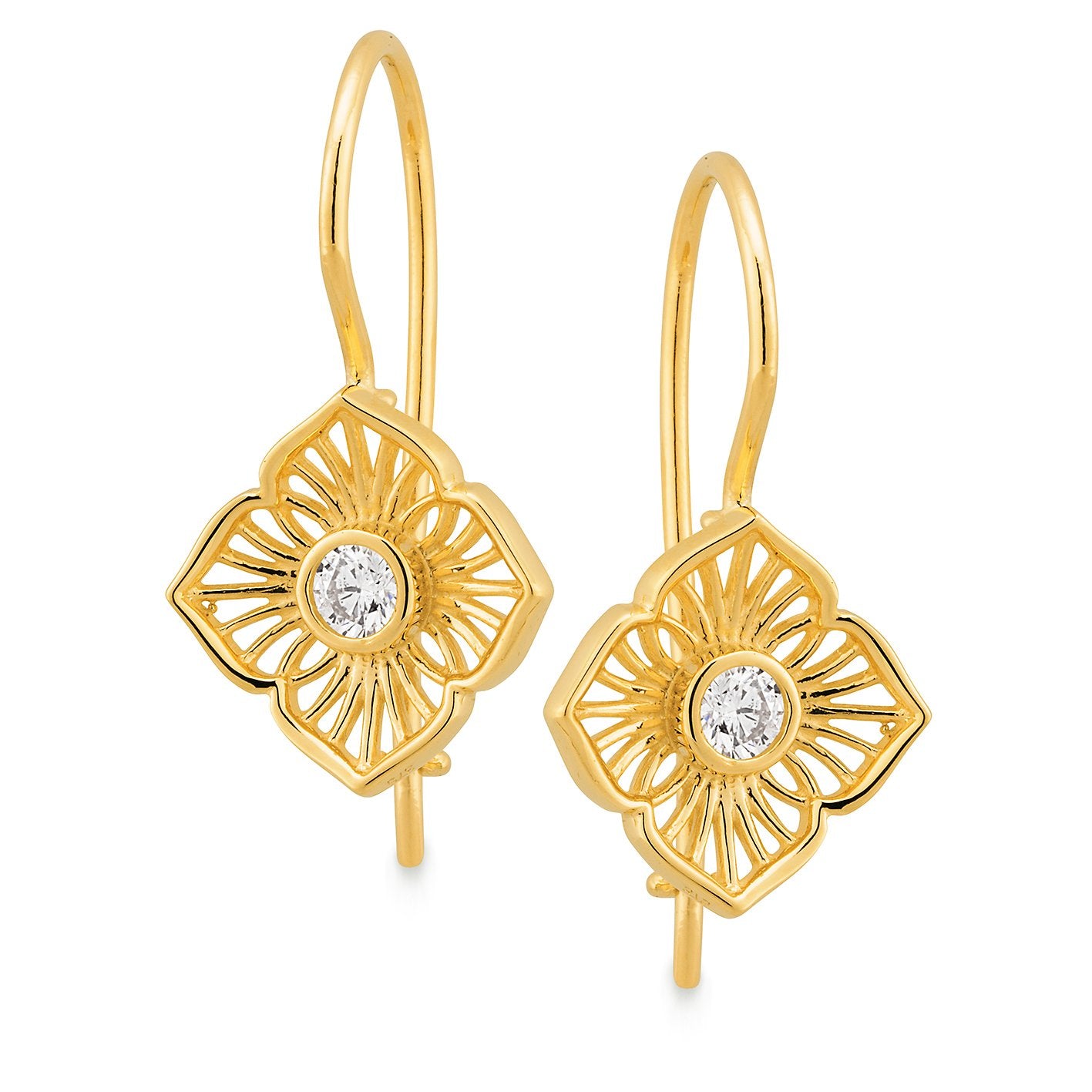 Diamond Bezel Set Shepherd Hook Earrings in 9ct Yellow Gold