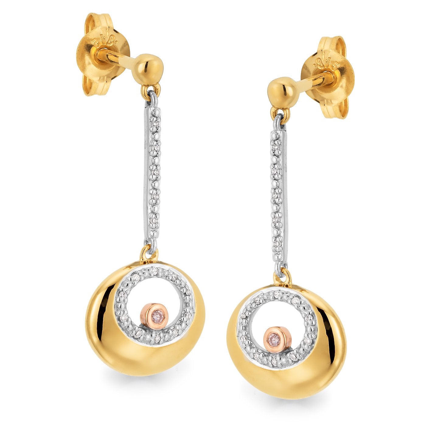 PINK CAVIAR 0.075ct Pink Diamond Earrings in 9ct Yellow Gold