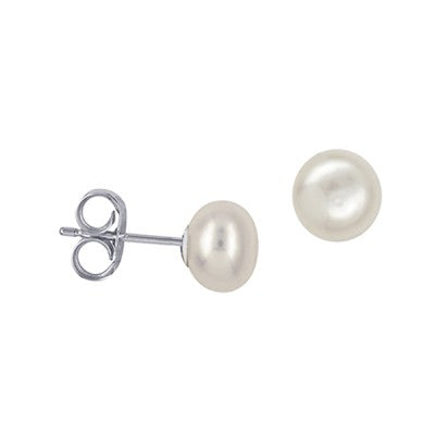 Sterling Silver Freshwater Cultured Button Pearl Stud Earrings