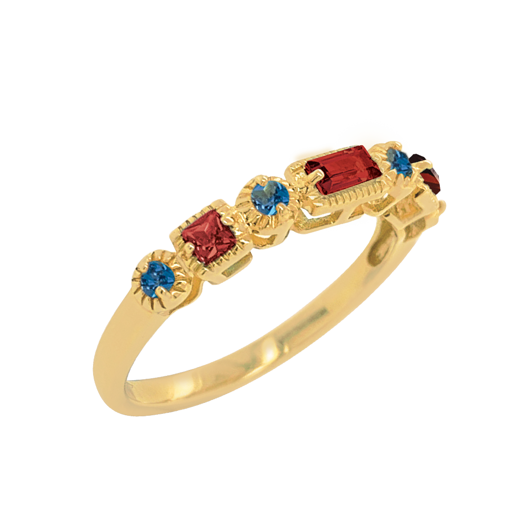 9ct Yellow Gold Garnet and London Blue Topaz Ring