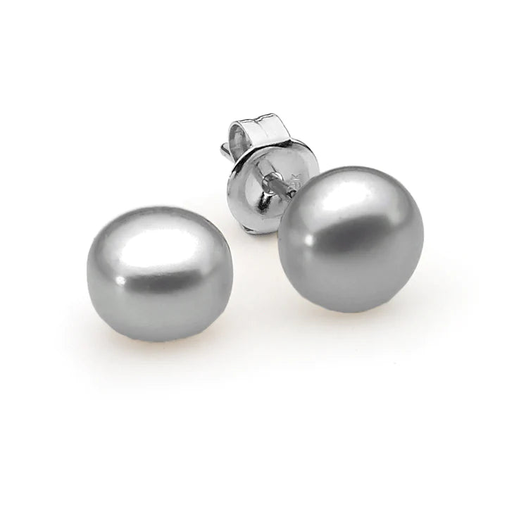 Sterling Silver Dyed Grey Botton Freshwater Studs