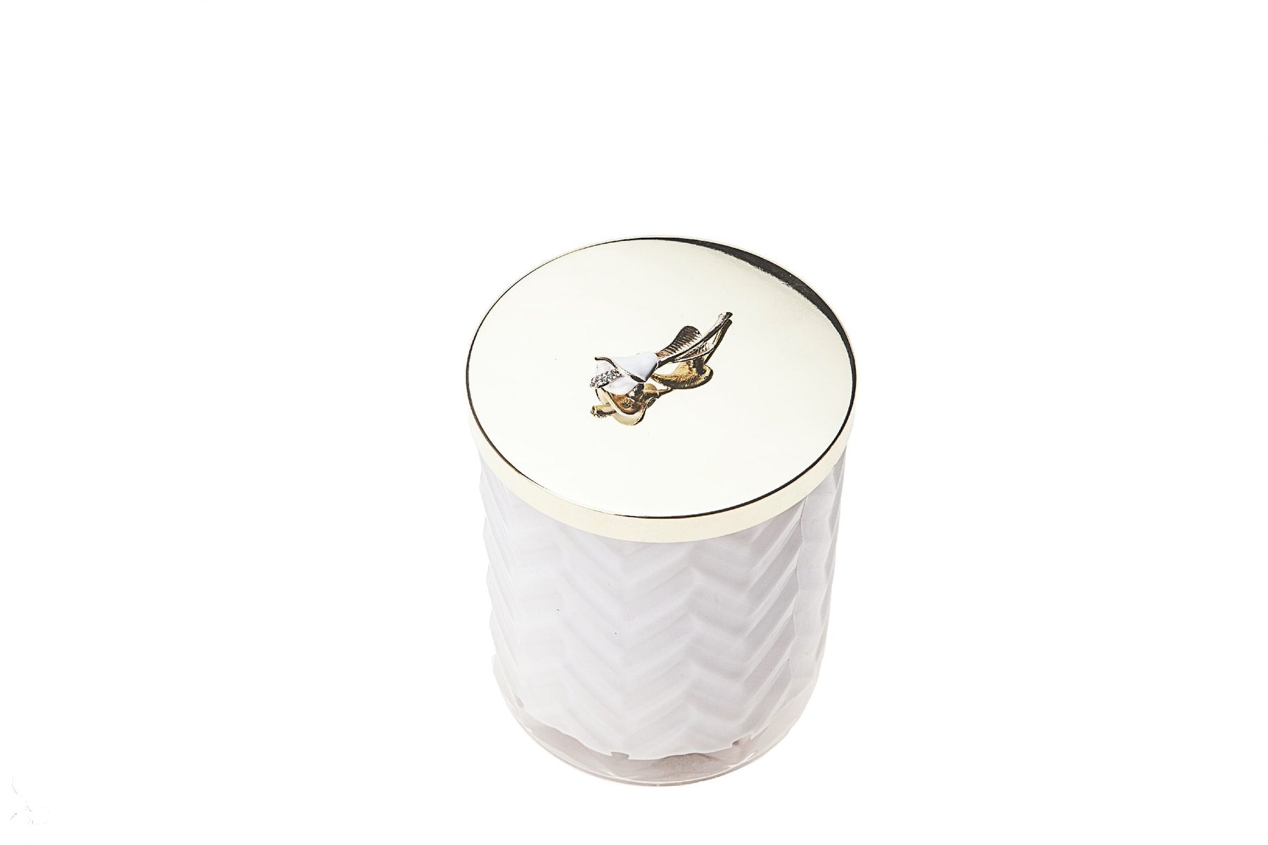 Cóte Noire White Herringbone Candle with Lily Lid
