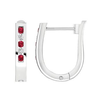 9ct White Gold 0.10ct Diamond and Ruby Huggie Earrings
