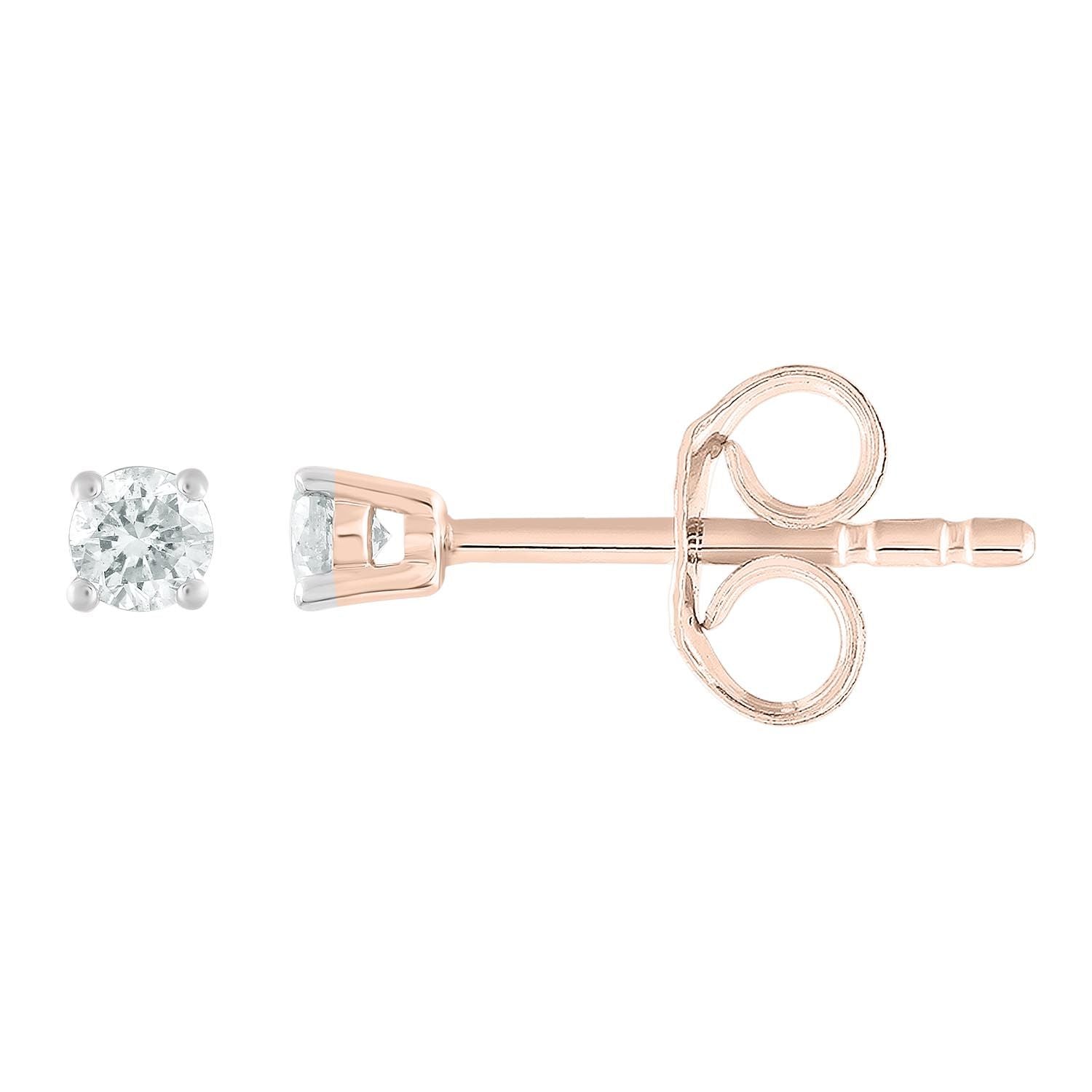 9ct Rose Gold Four Claw 0.10ct Diamond Stud Earrings