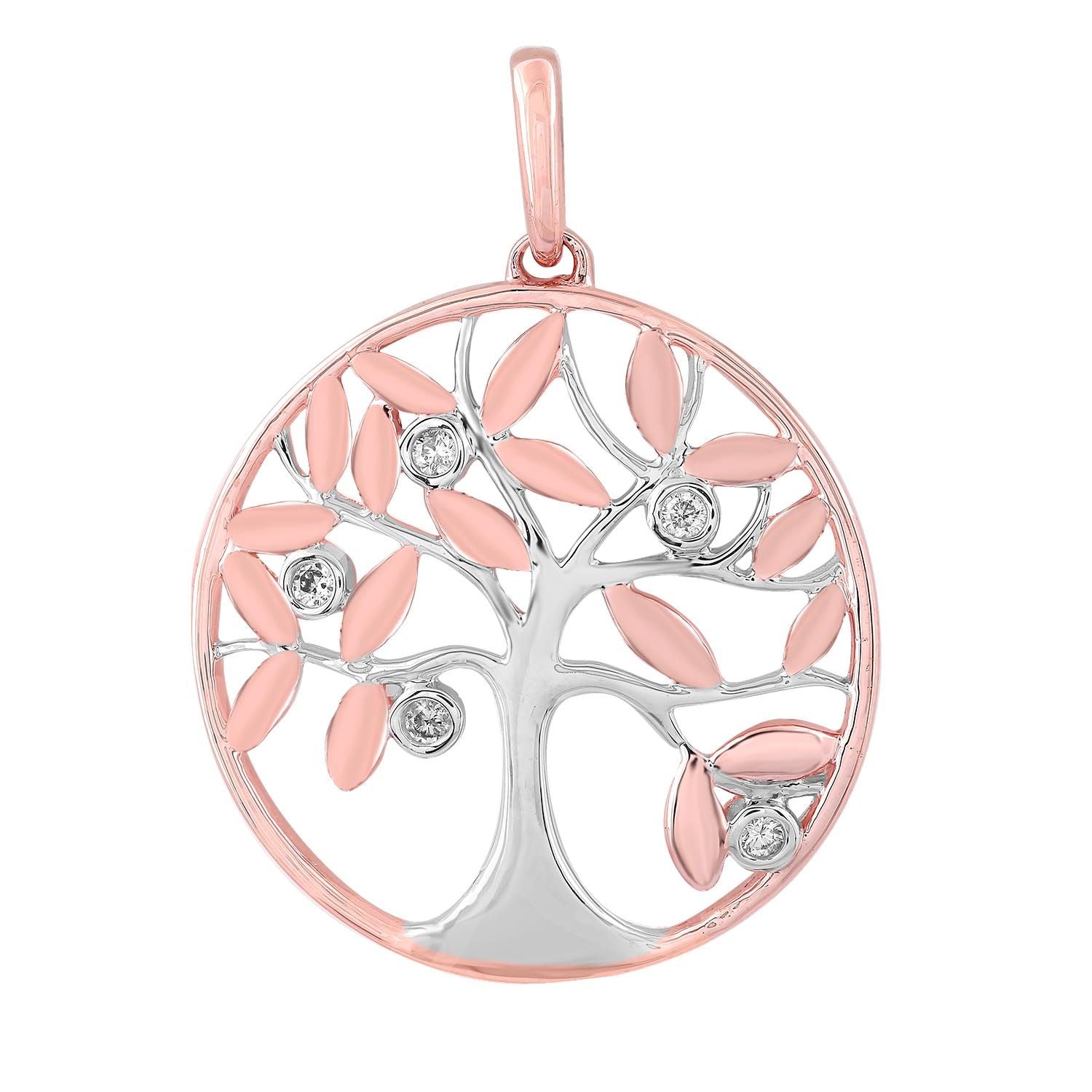 9ct Rose and White Gold Diamond Tree of Life Pendant