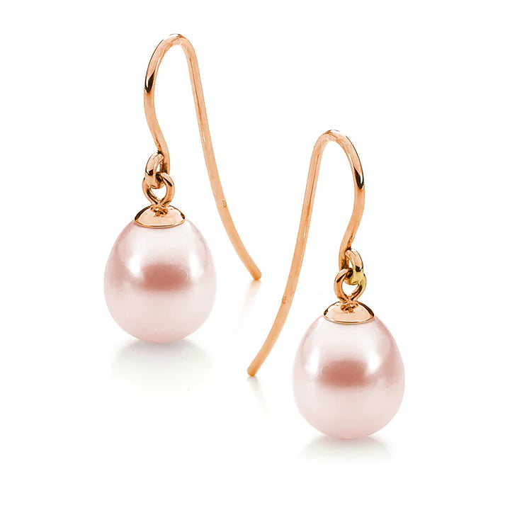 9ct Rose Gold Pink Freshwater Pearl Hook Earrings