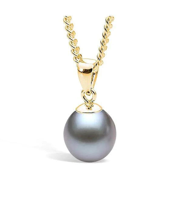 9ct Yellow Gold Dyed Grey Freshwater Pearl Pendant