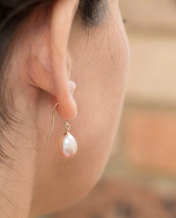 9ct Rose Gold Pink Freshwater Pearl Hook Earrings