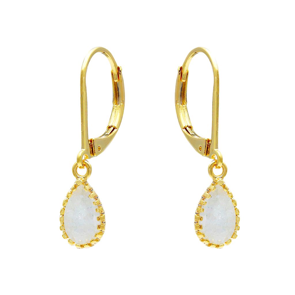 Gold Plated Ice White Gold Teardrop Earrings