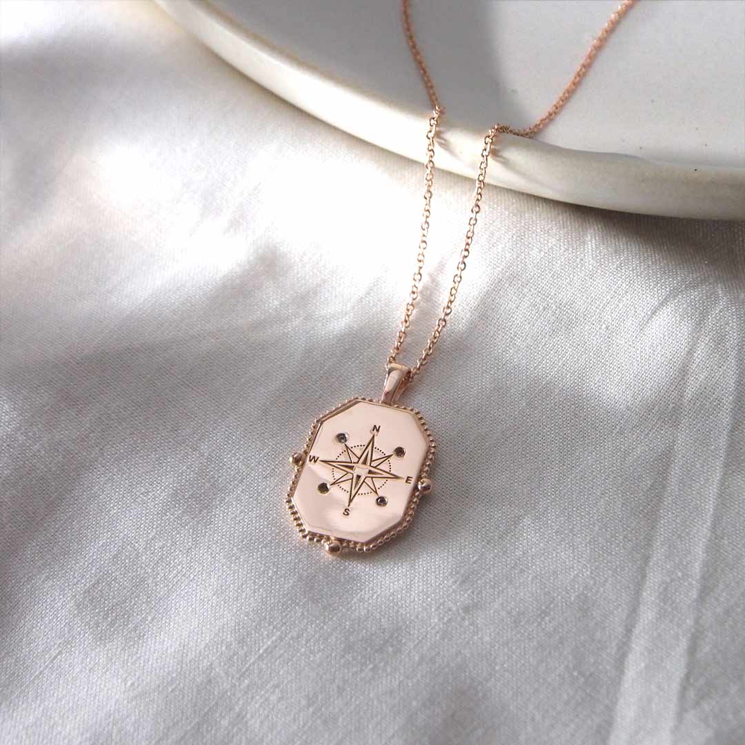 Murkani Compass Necklace with White Topaz Rose Gold