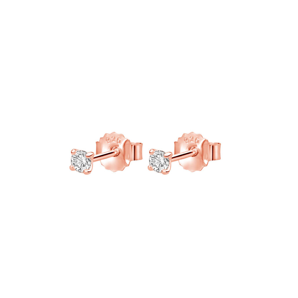 Murkani Petites 3mm White Topaz Stone Earrings Set In Rose Gold Plate