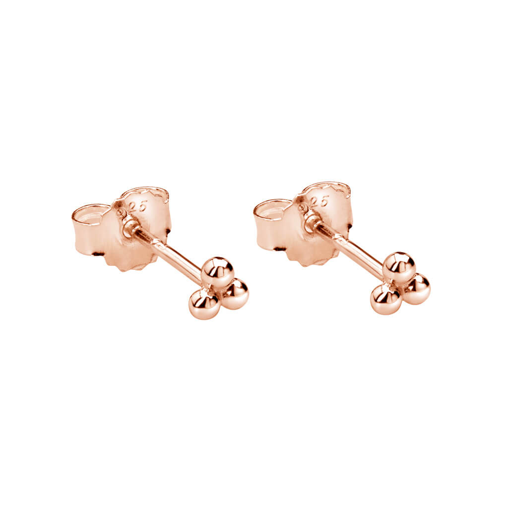 Murkani Trinity Ball Stud Earrings in Rose Gold Plate