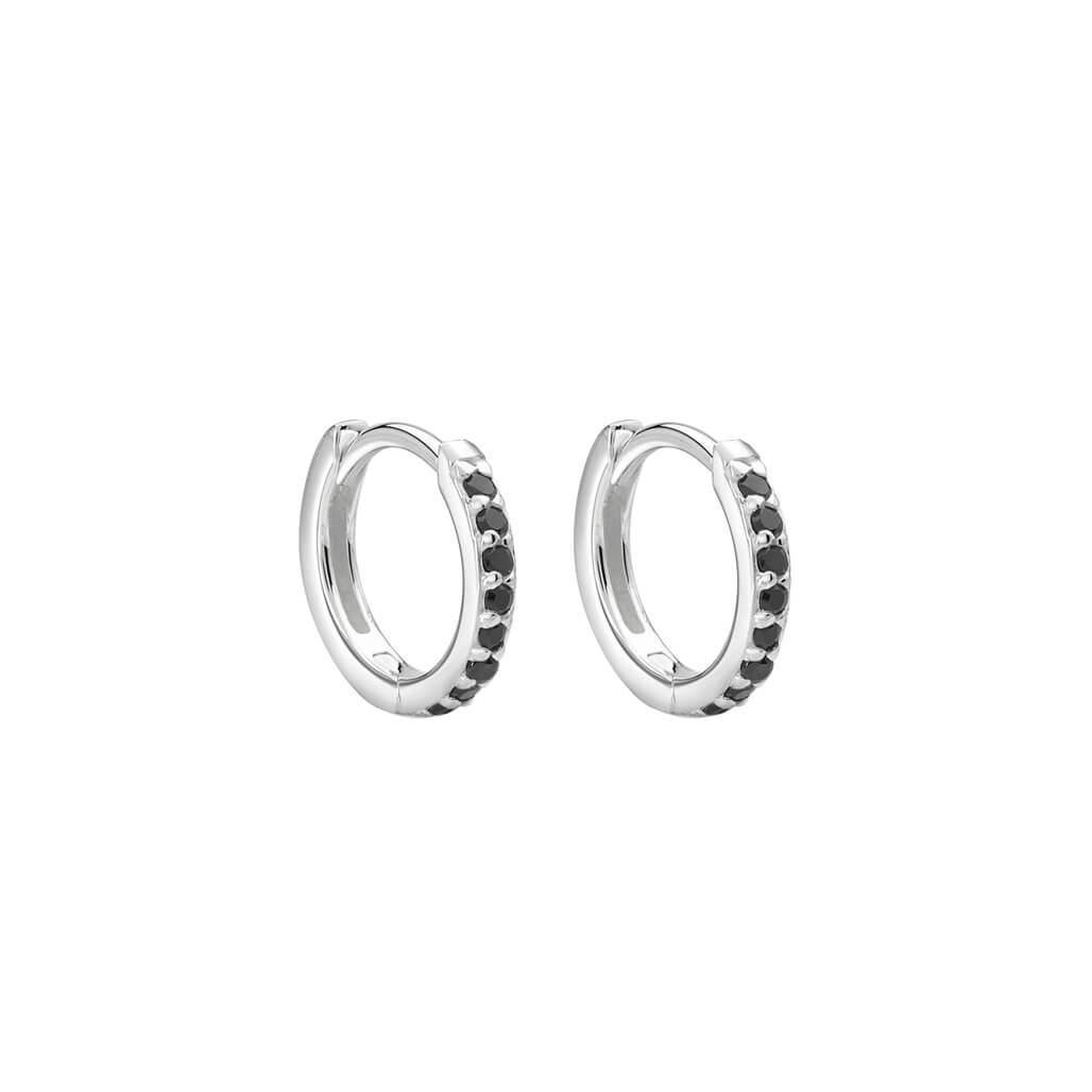 Murkani Petites 11mm Hoop Earrings With Black Spinel In Sterling Silver