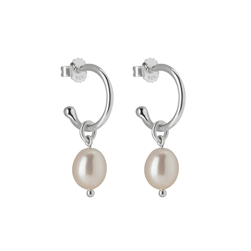 Murkani Petites Small Hoop With Pearl Drop Earrings In Sterling Silver