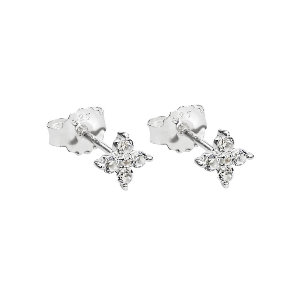 Murkani Clover Studs With White Topaz In Sterling Silver