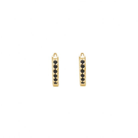 Murkani Petites 9mm Hoop Earrings With Black Spinel In 18 KT Yellow Gold Plate