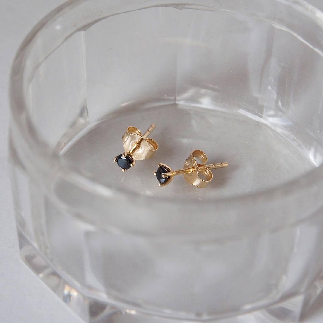 Murkani 3mm Studs- Black Spinel in Yellow Gold Plate