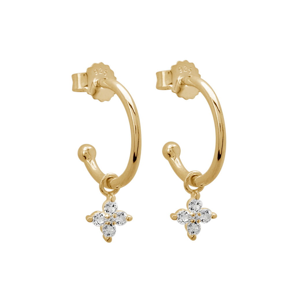 Murkani Clover Drop Hoops White Topaz in Yellow Gold Plate