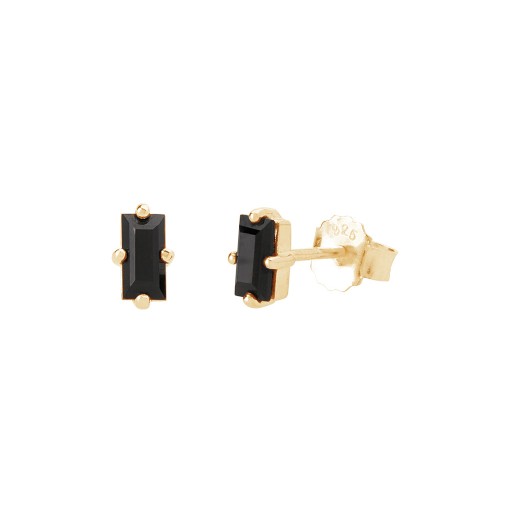 Murkani Yellow Gold Plated Baguette Black Spinel Studs