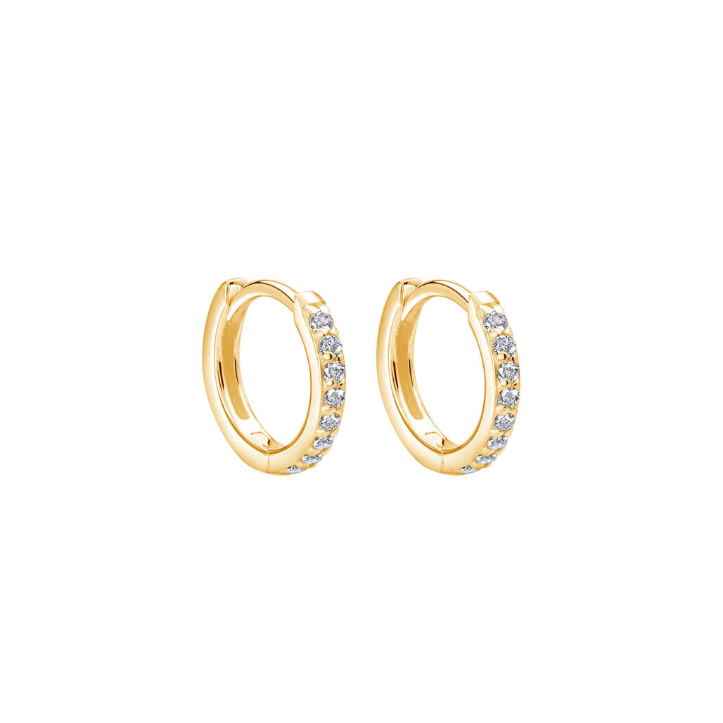 Murkani Petites 11mm Hoop Earrings With White Topaz In 18 KT Yellow Gold Plate
