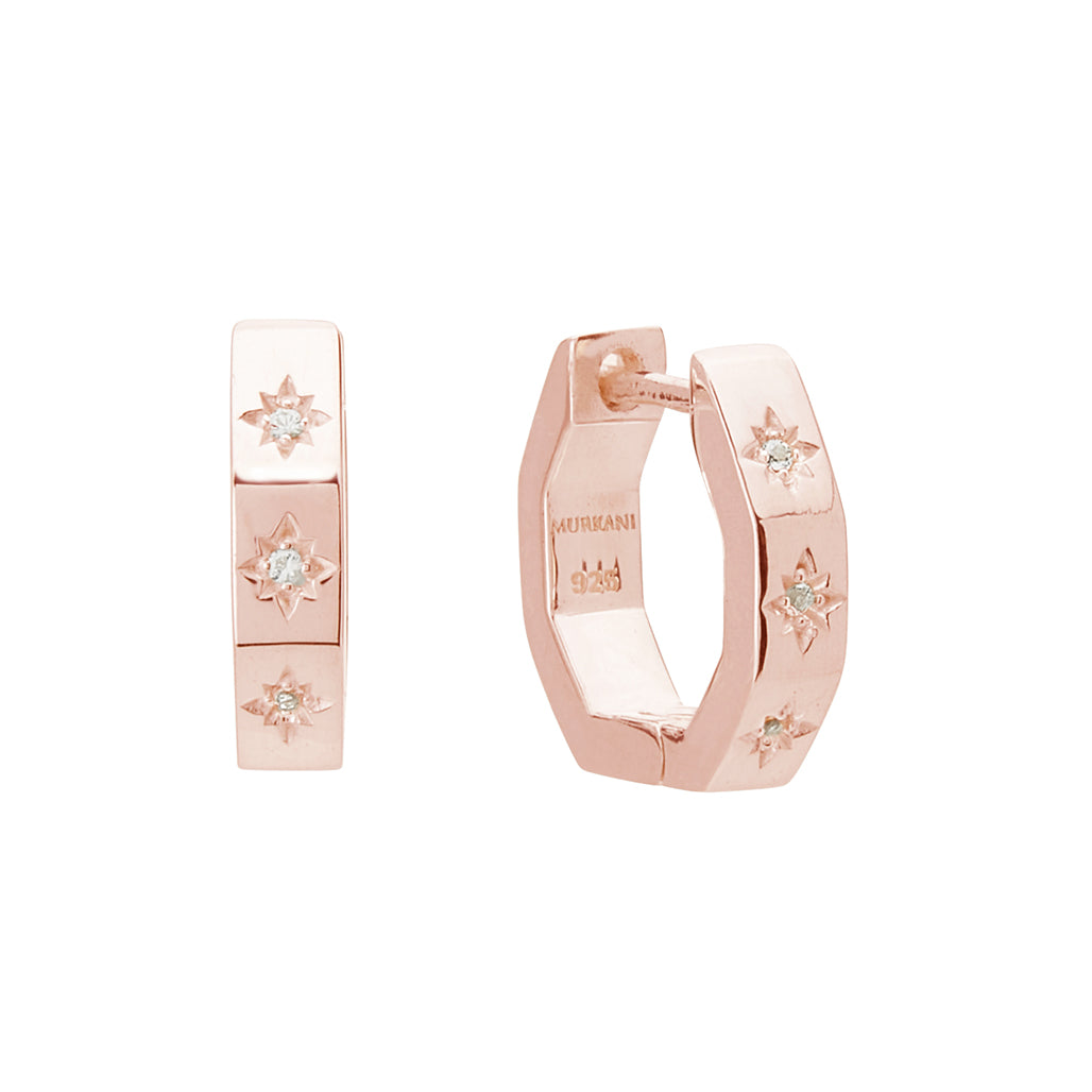 Murkani 13mm Octagonal Huggie Earrings in Rose Gold Plate