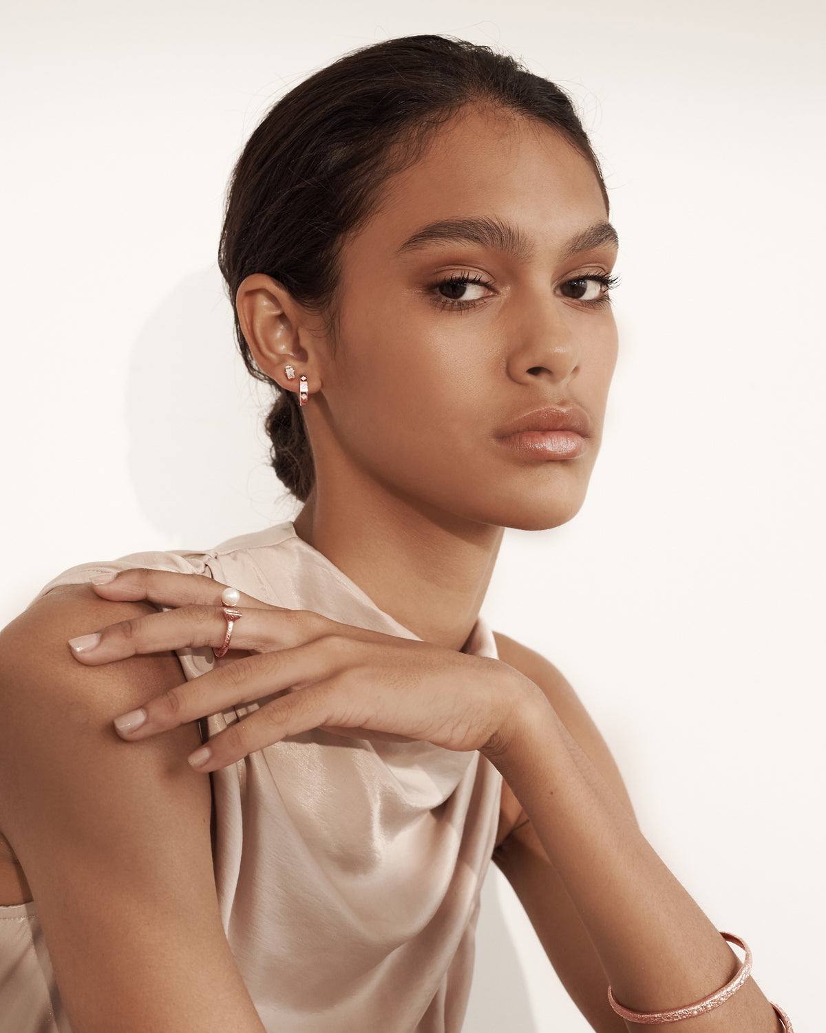 Murkani 13mm Octagonal Huggie Earrings in Rose Gold Plate