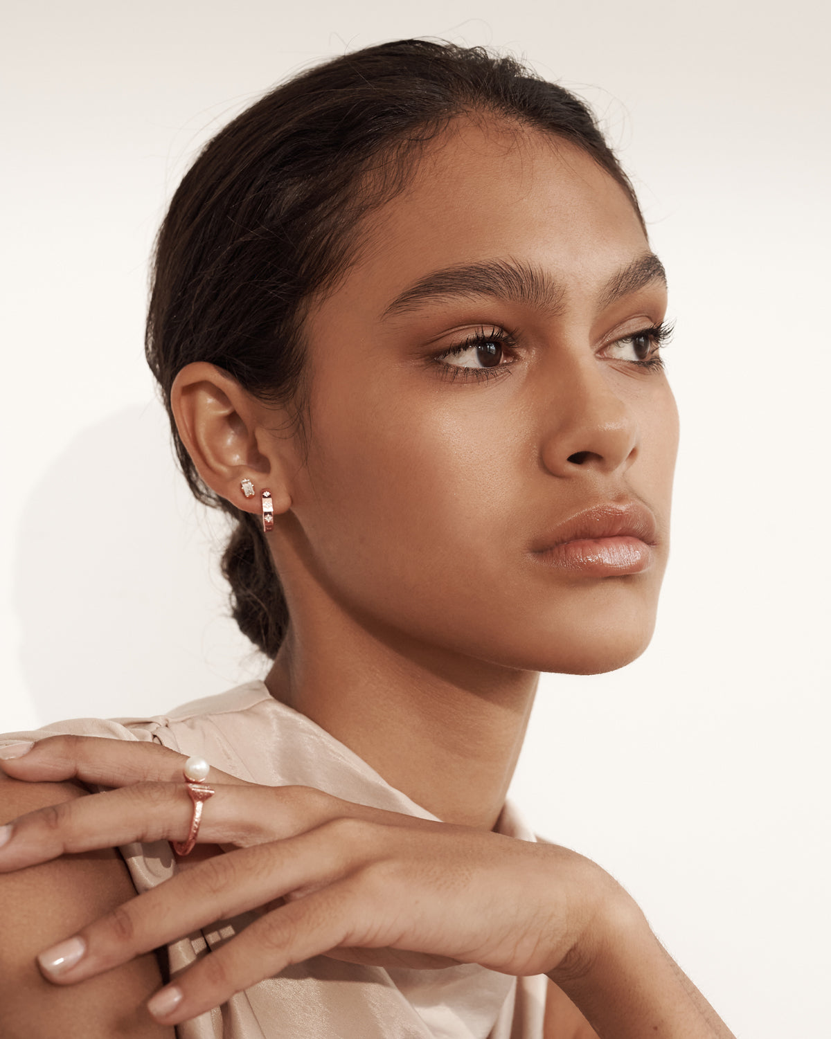 Murkani 13mm Octagonal Huggie Earrings in Rose Gold Plate