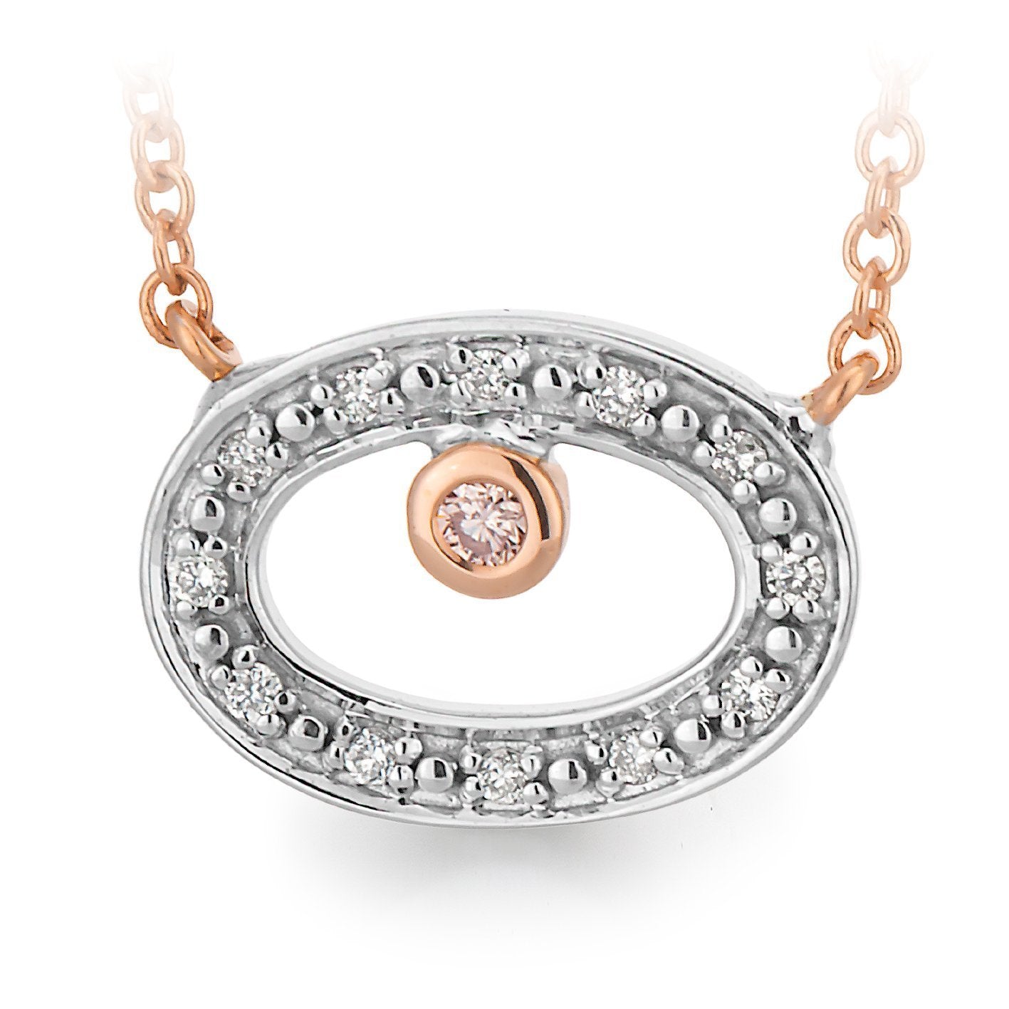 9ct White and Rose Gold Pink and White Diamond Necklet