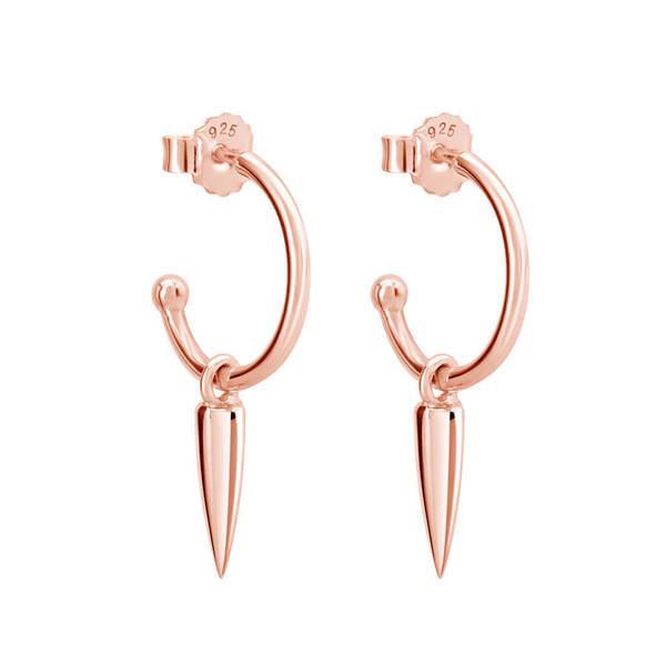 Petites Small Hoop Earrings With Dagger Pendant In Rose Gold Plate