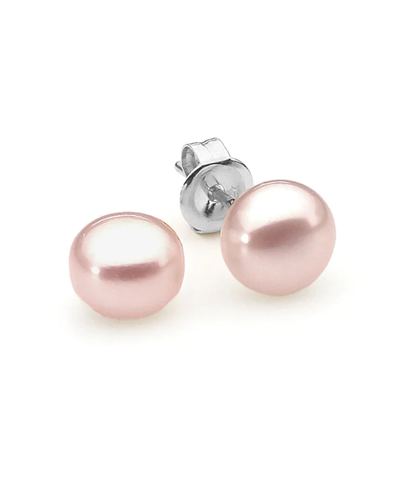 Sterling Silver Pink Button Freshwater Stud