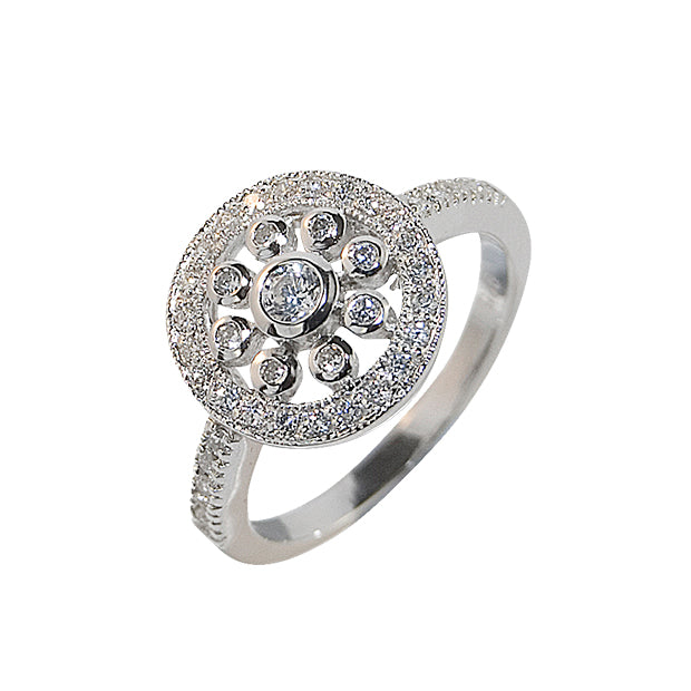 Sterling Silver Round Art Deco Inspired Dress Ring