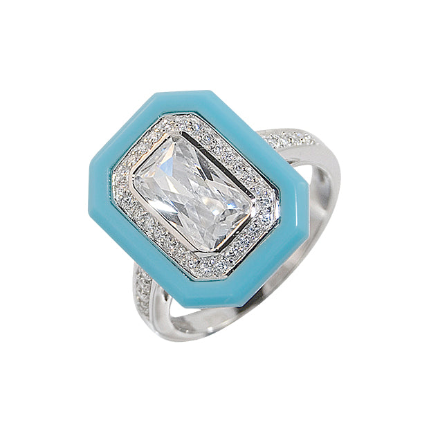 Sterling Silver Turquoise Cubic Zirconia Ring