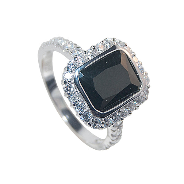 Sterling Silver Cubic Zirconia and Black Onyx Ring