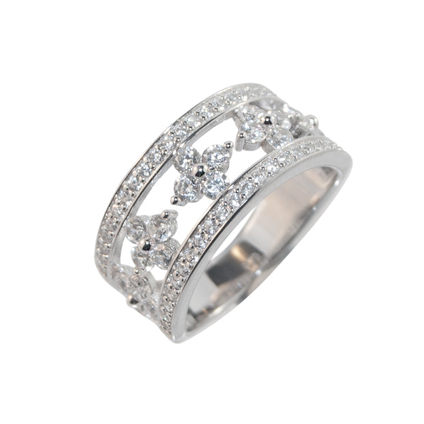Sterling Silver Floral Cubic Zirconia Dress Ring