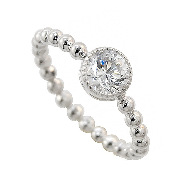 Sterling Silver Bead Cubic Zirconia Ring
