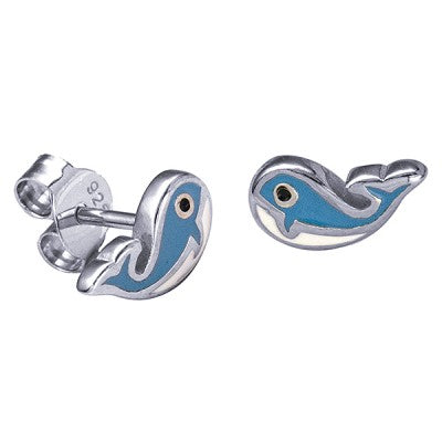 Sterling Silver Enamel Whale Stud Earrings