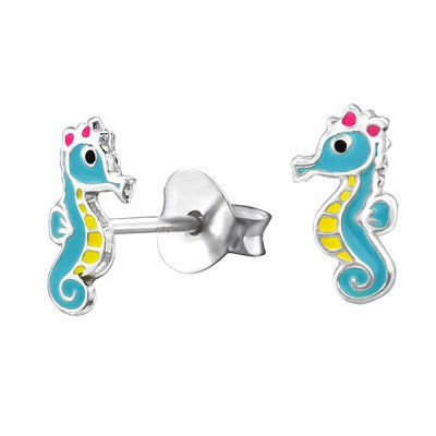 Sterling Silver Enamel Seahorse Stud Earrings