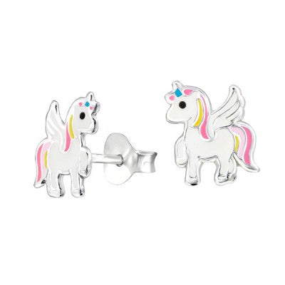 Sterling Silver Yellow and Pink Unicorn Studs Earrings