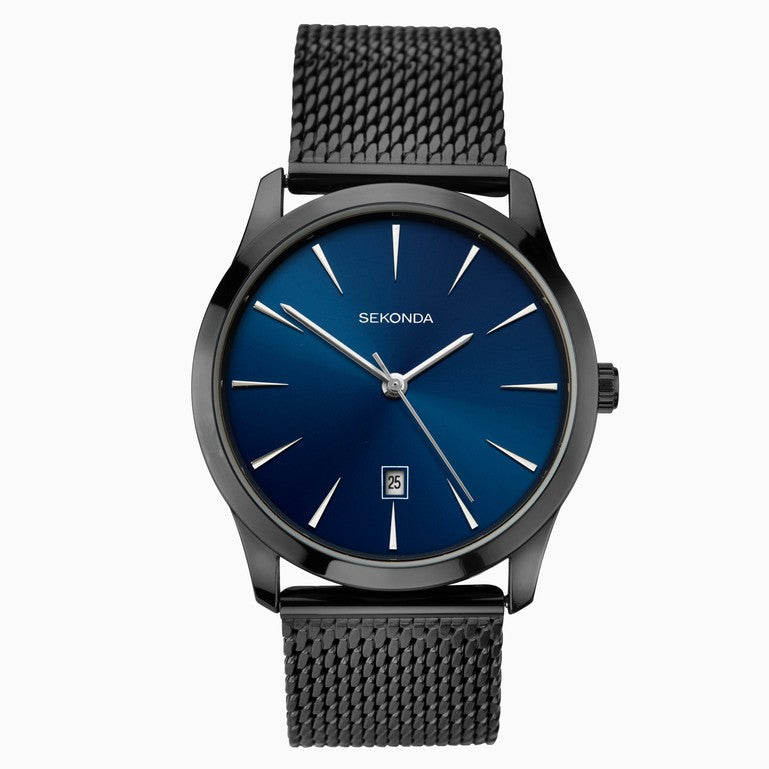 Sekonda Black Case and Stainless-Steel Bracelet with Blue Dial Watch