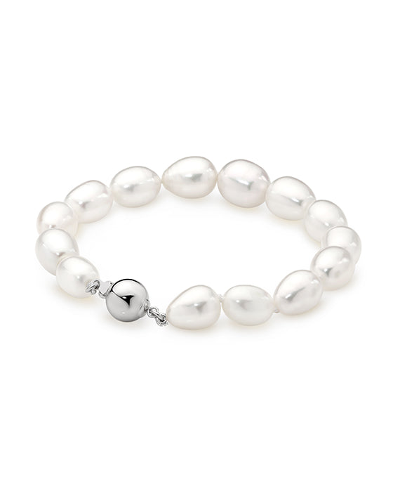 Sterling Silver Freshwater White Oval Bracelet