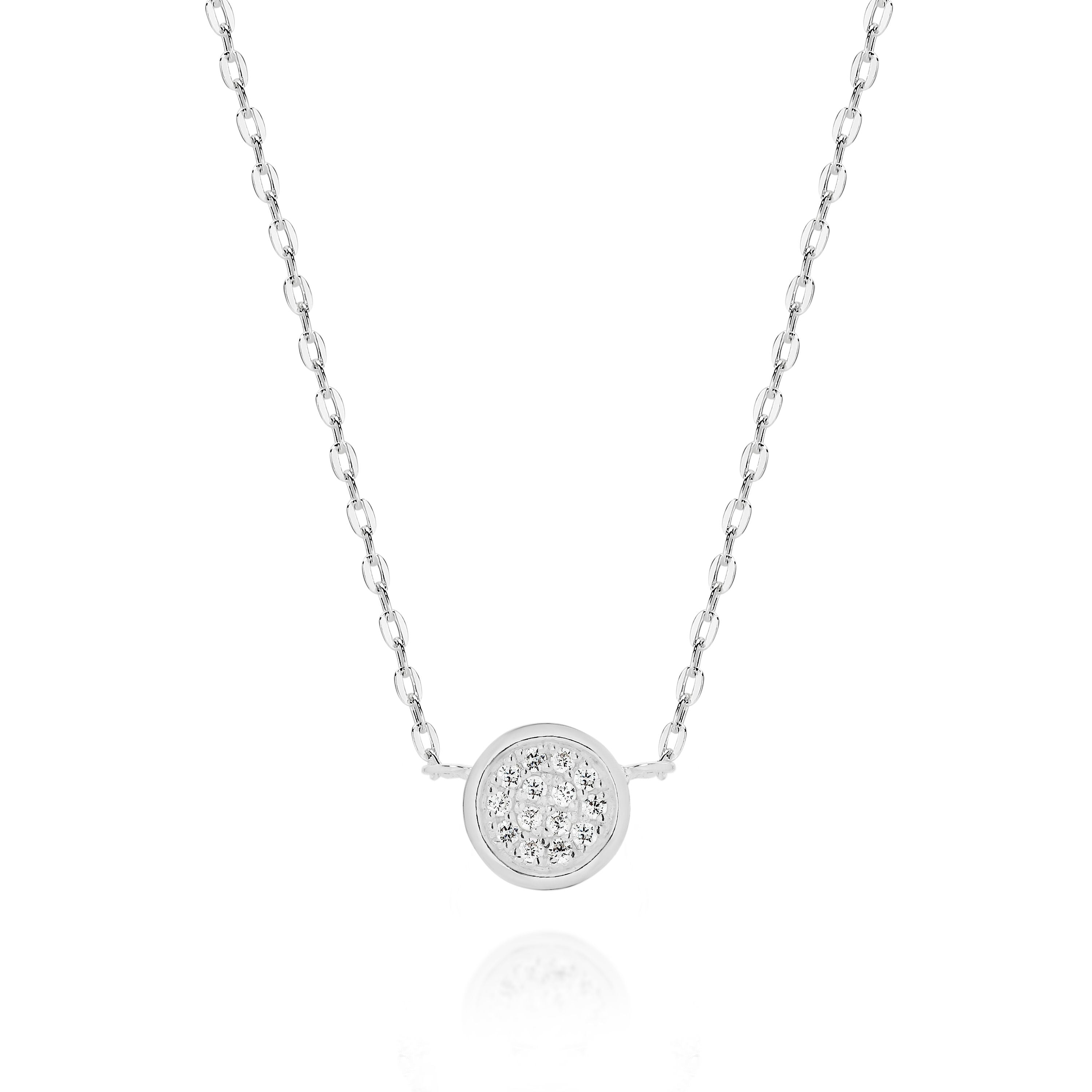 Sterling Silver 6mm Pave Set Cubic Zirconia Disc Necklet