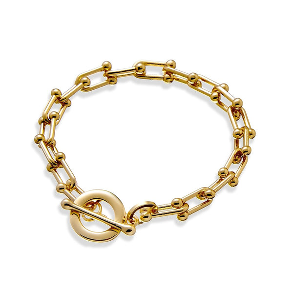 18KY Curb Large Link Diamond Pave Bracelet