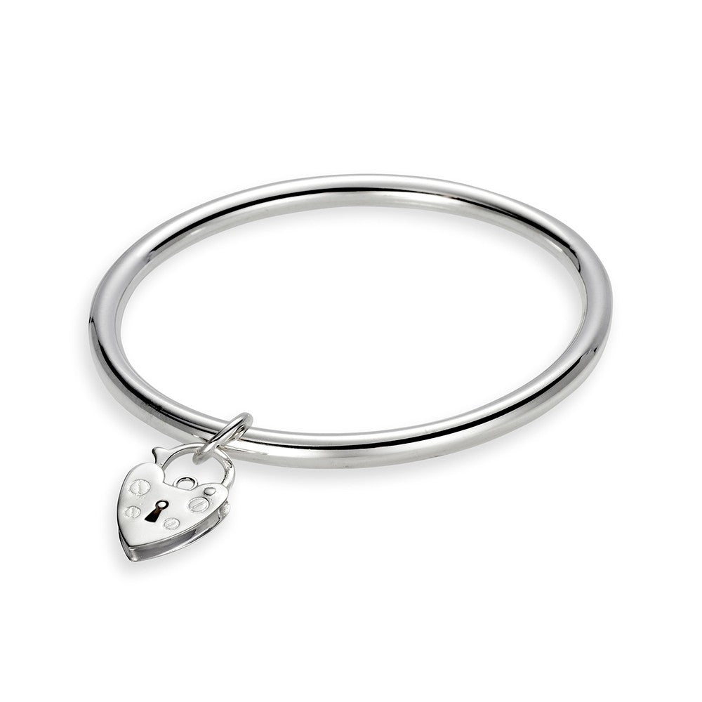 Sterling Silver Bangle with Padlock Pendant Charm