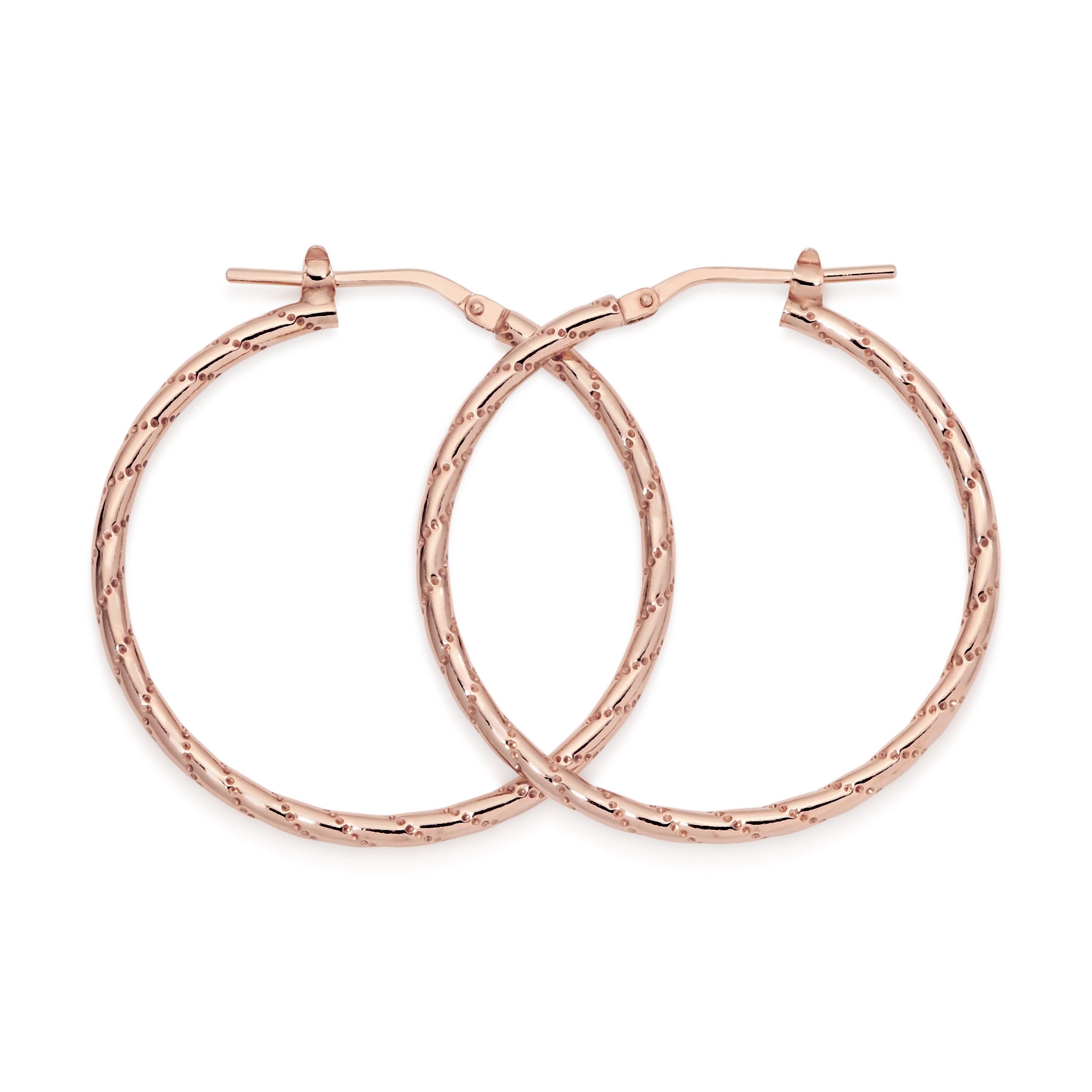 Rose Gold Plated Polished Diamond Cut Line Hoops